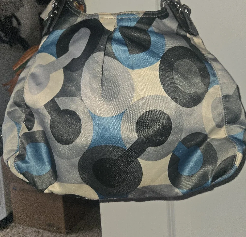 Coach Blue, Gray and Cream Circular-Print Shoulder Bag